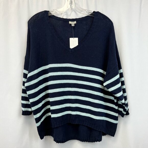 Ecote Womens Pullover Sweater Multicolor Striped 3/4 Sleeve V Neck M New - Picture 1 of 11